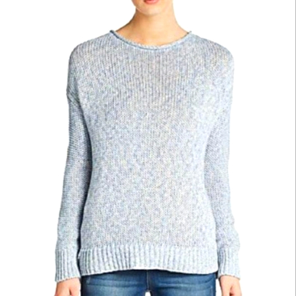 Vince Drop Shoulder Loose Knit Rolled Neckline Blue Sweater Style Size S - Picture 3 of 16